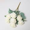 7 Heads Rose Artificial Flower Multicolor Rolled Edge Faux Flower Photo Props Green Leaves Flower Bouquet Wedding Ornament