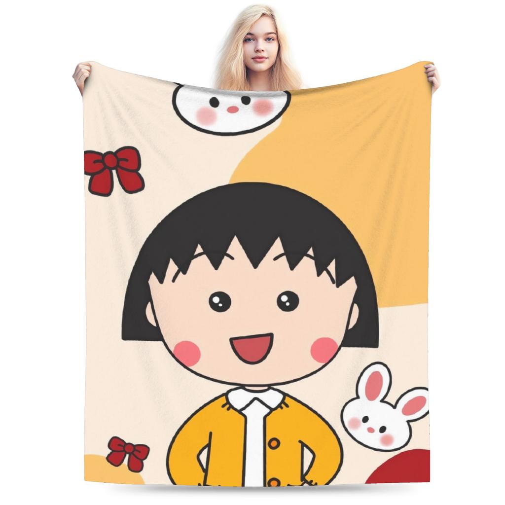 Chibi Maruko Chans Flannel Blanket Winter Warm Soft Throw Blanket for Children Bedroom Graphic Bedspread Sofa Bed Cover