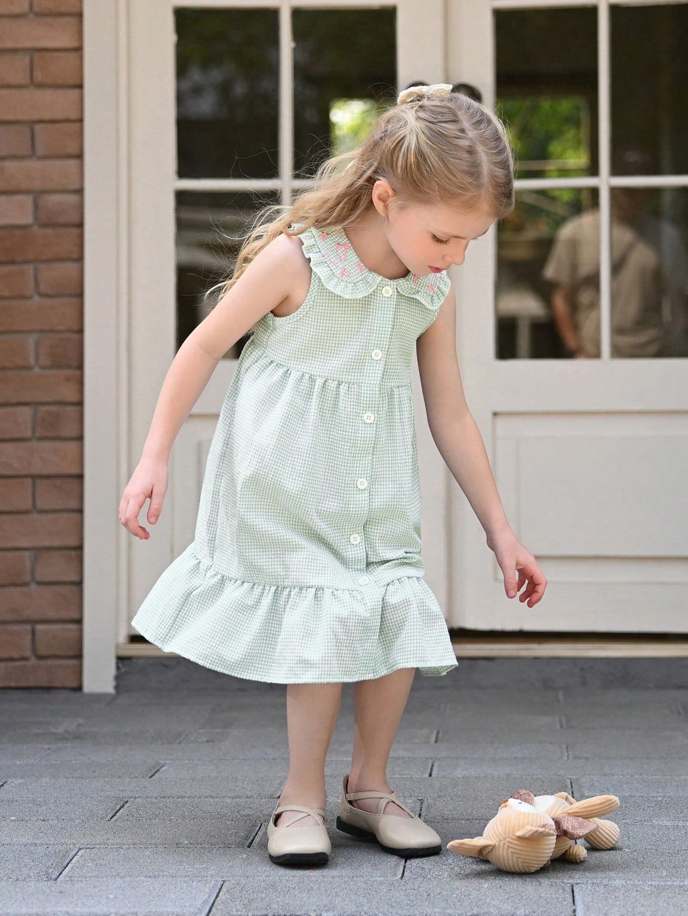 

Girls Summer Sleeveless Dress, Light Green Casual Swing Dress for Toddler Kids Birthday Holiday Daily Wear 4–7Years 4Y зелёный