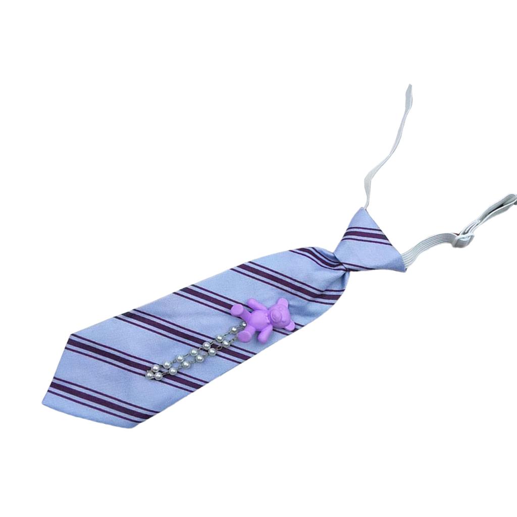 Boys Girls Cute Bear Pearls Chain Striped Necktie Children School Uniform Adjustable Pre Tied Ties for Wedding Parties