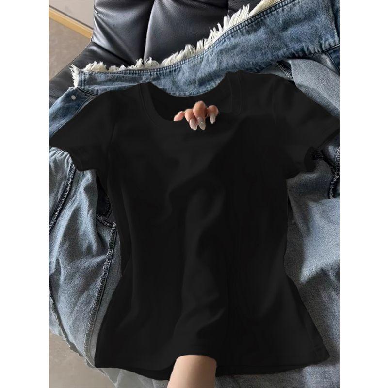 Summer Simple Round Neck Short Sleeve T Shirt Women Casual Slim Fit Tee Loose Fit Basic Top Student Trendy