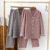 New Men's Spring and Summer Pajamas Set 100% Cotton Plaid Long-sleeved Trousers Two-piece Set Large Size Loose Home