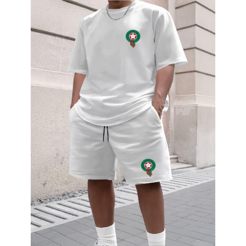 Youth Men's Fashionable Casual Sports Two-Piece Set Print Summer Short-Sleeved T-Shirt And Shorts Ensemble