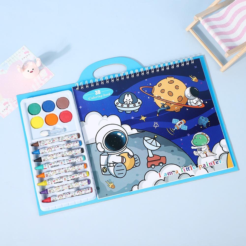 

Cartoon Puzzle Crayon Watercolor Book Set Educational Astronauts Coloring Book Painting Book Gift