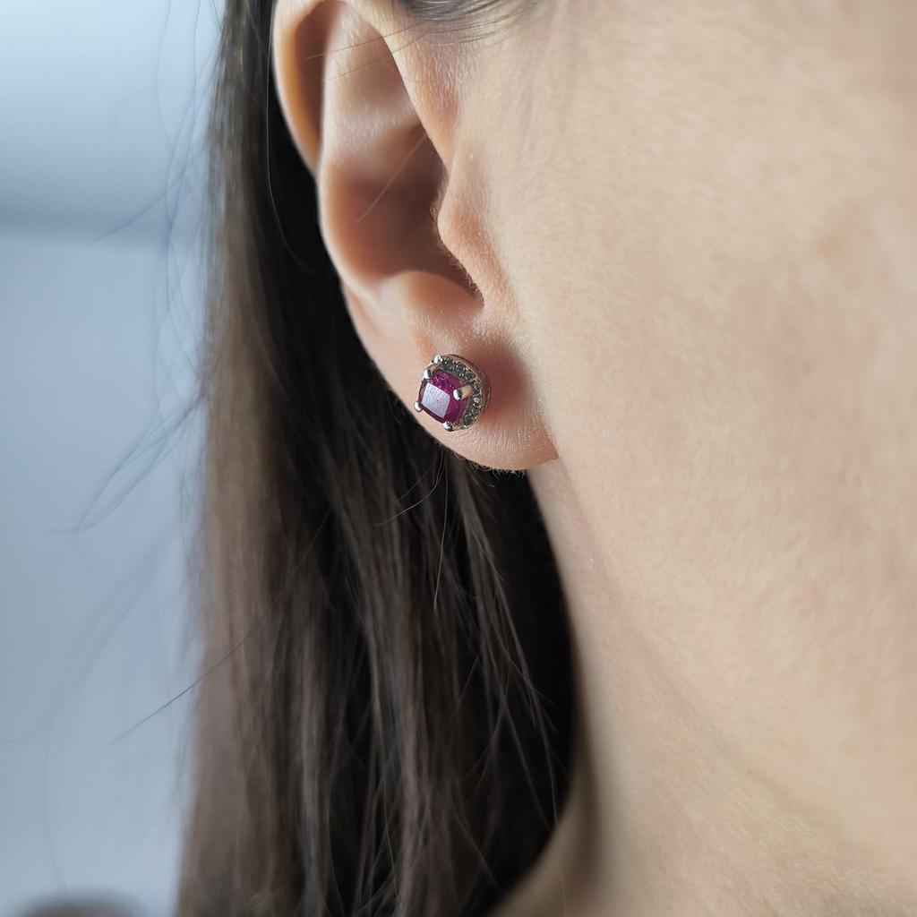 Серебряные серьги с натуральным рубином 2.146ct, фианитами (2205180)