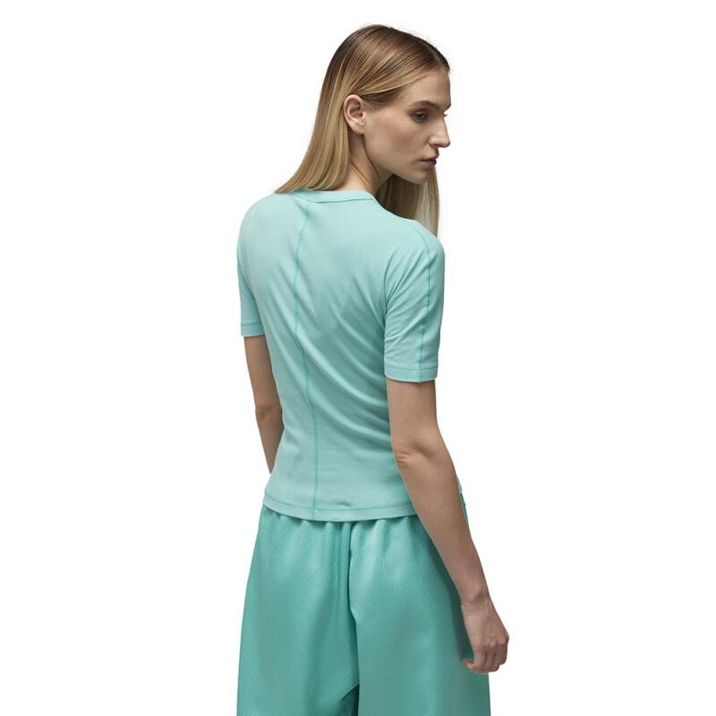 Y-3 Fitted Short Sleeve T-Shirt Solid Color Round Neck Pullover Stretch Women tops Cyan IV7751