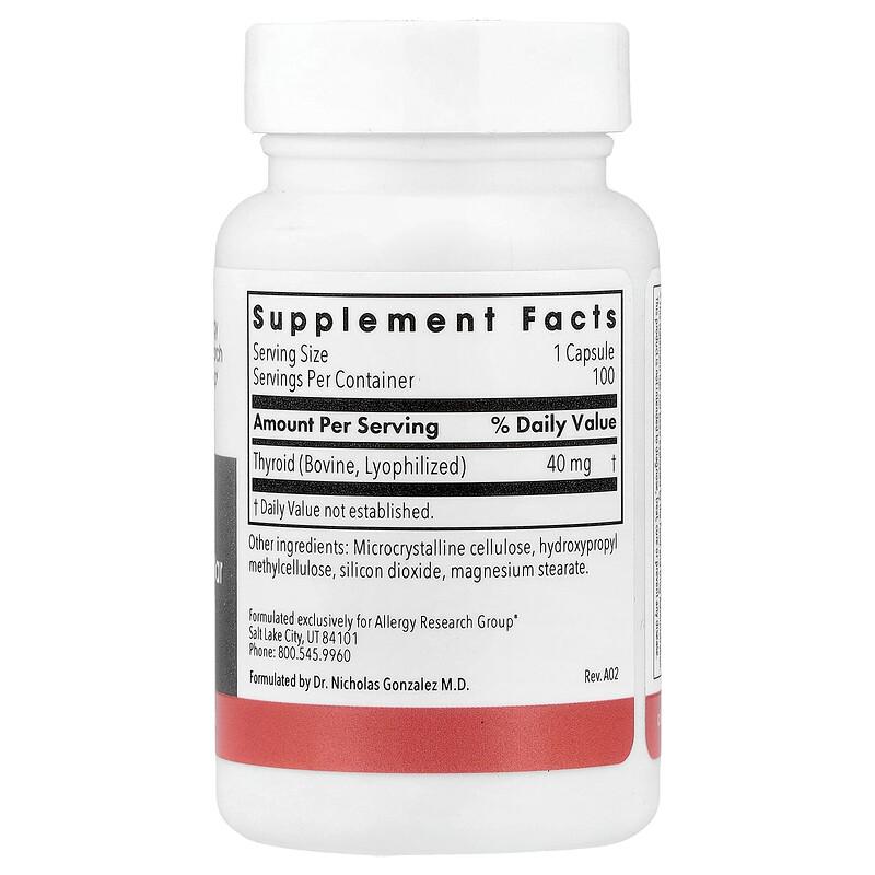 Thyroid, Natural Glandular, 40 mg, 100 Vegetarian Capsules