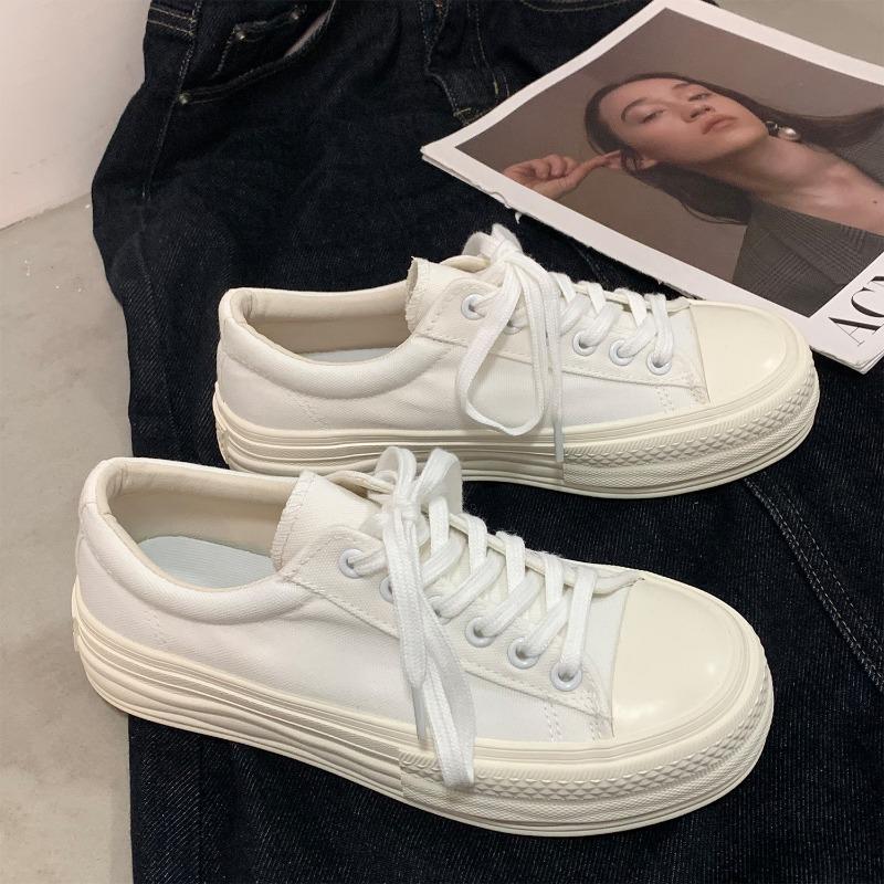 

Платформенные парусиновые туфли женские увеличивающие рост растворяющиеся туфли нишевые универсальные белые туфли ретро повседневные кеды 614 35