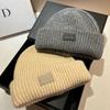 Embroidery Square Expression Wool Blend Knitted Hat Winter Warm Soft Waxy Enlarged Version Ear Protection Wool Hat Women