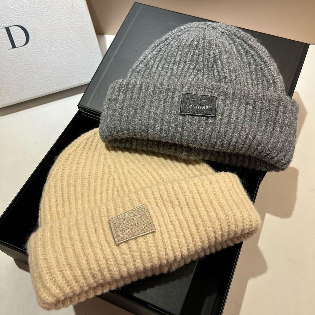 Embroidery Square Expression Wool Blend Knitted Hat Winter Warm Soft Waxy Enlarged Version Ear Protection Wool Hat Women