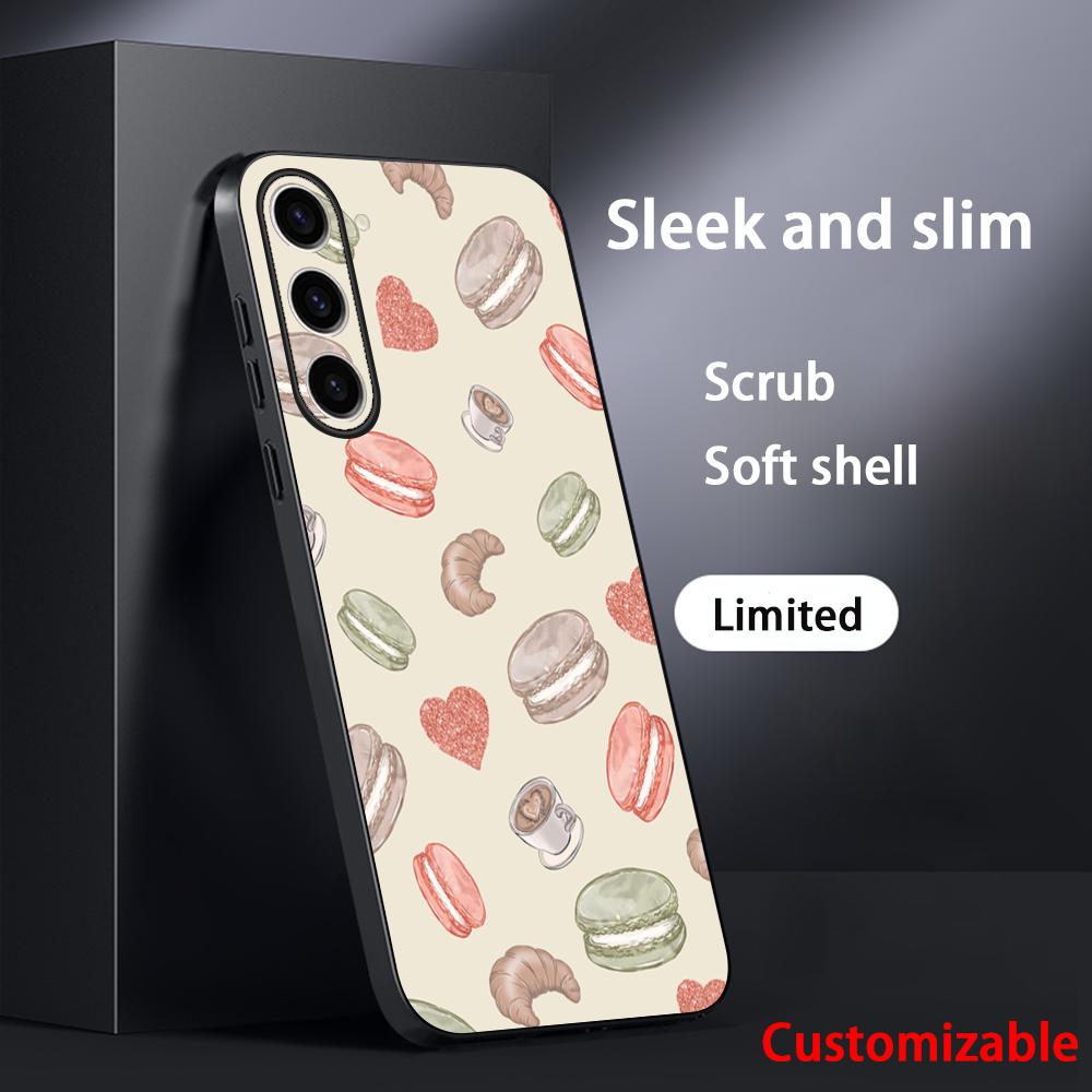 Macaron Cute Pink Girl Pattern Phone Case For Samsung Galaxy S26 S25 S24 S23 S22 S21 Plus Ultra Note20 Soft Black