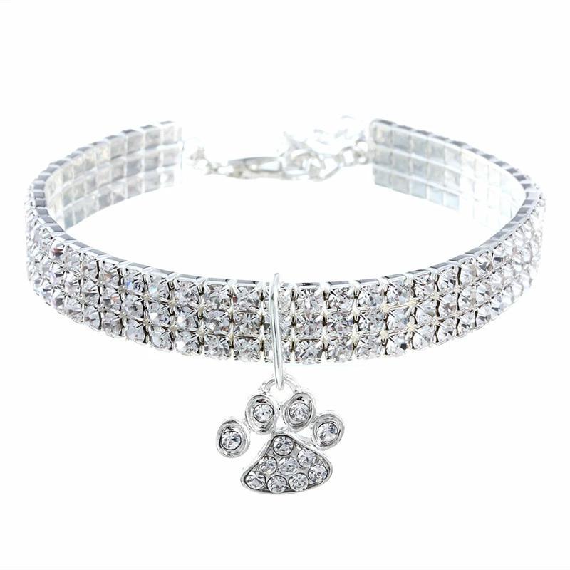 

1 Fashionable And Noble Pet Paw Print Pendant Rhinestone Necklace Suitable For Pet Cats And Dogs To Use At S белый