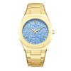Men's Quartz Watch Embossed Leaf Dial Steel Band Waterproof Fashion Male Wristwatch Premium Quality Steel Strap Business Watches