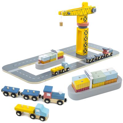 Wooden Crane Toy Crane for Children Seaport Ship Containers