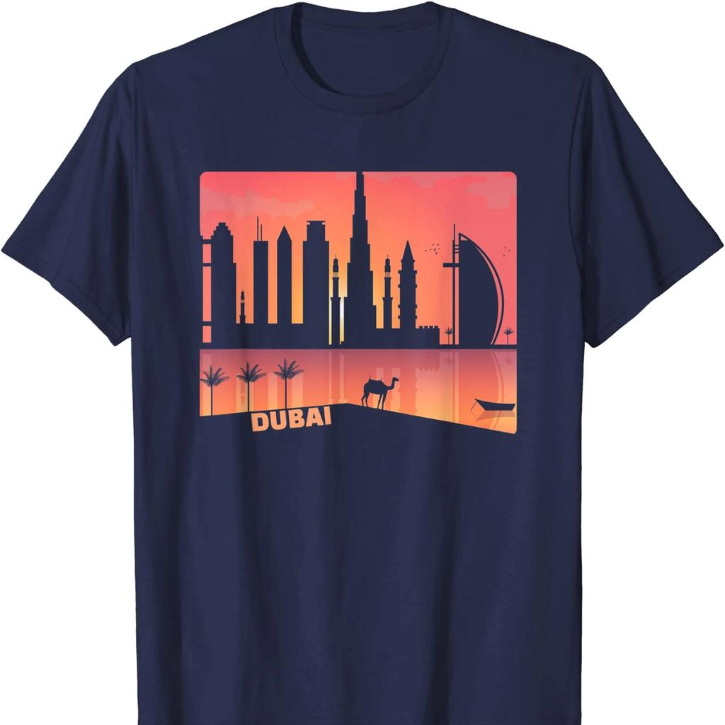 Cool Dubai UAE Cityscape Camel Graphic Art Illustration T Shirt Short Sleeve 100 Cotton Casual Tshirts Loose Top Size S3XL