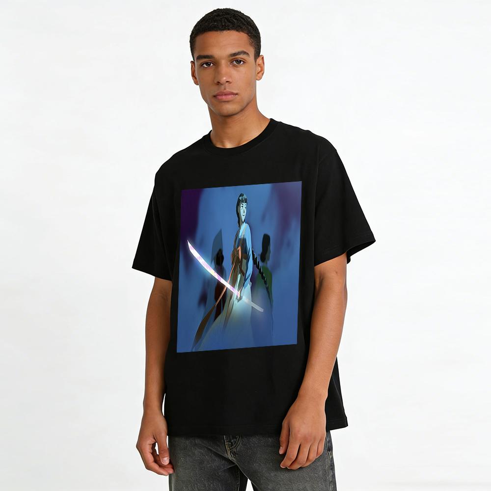 Anime Style Sword Girl Printed T-Shirt Chinese Ancient Style Unisex Casual Loose Top Pure cotton T-shirt
