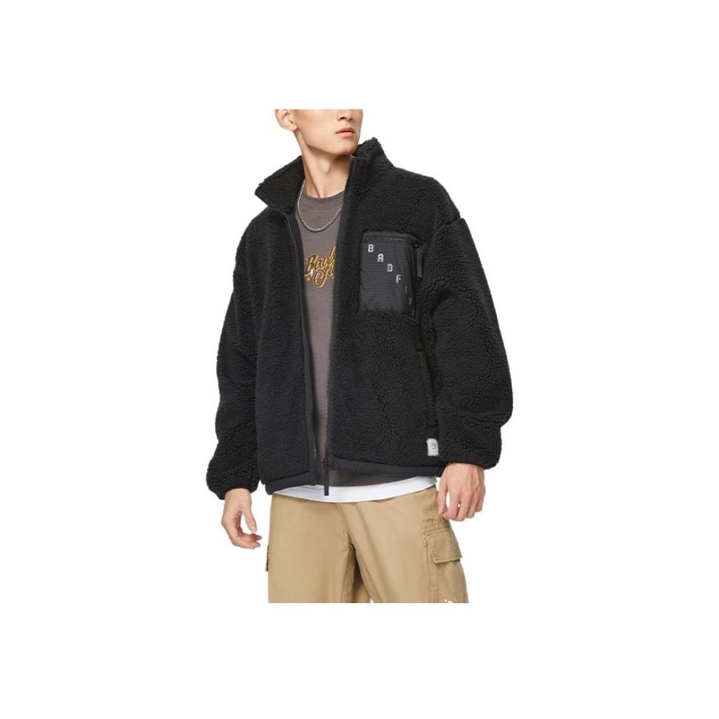 Li-Ning Anti-Series Warm Fleece-Lined Patch Pocket Detail Stand Collar Thick Winter Jacket Men Jackets Black AFDSA67-4