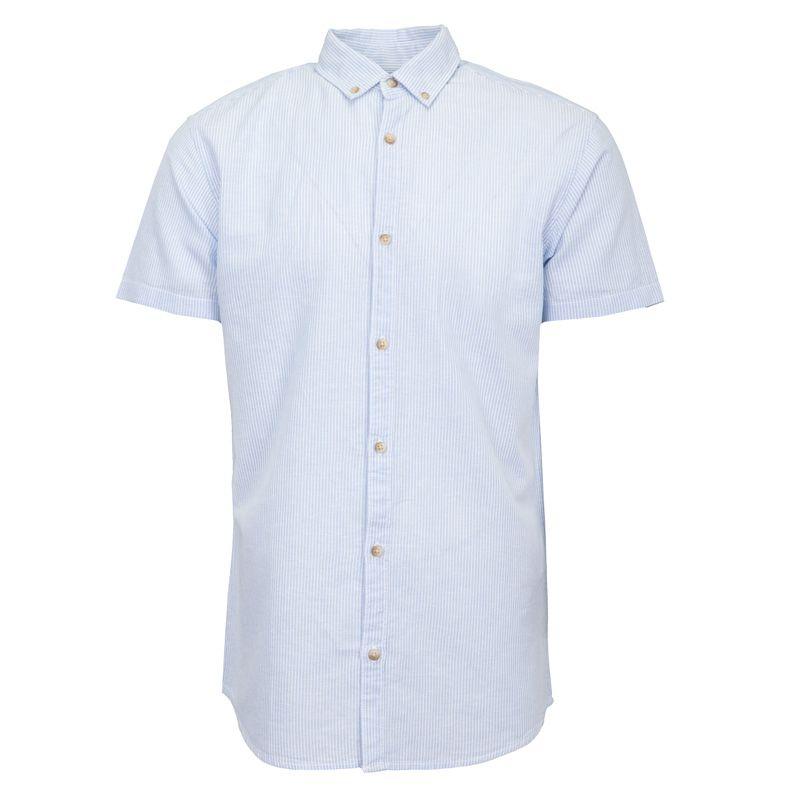 

Полоскатая летняя хлопковая рубашка для мужчин JACK & JONES S бледно-синий