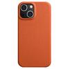 MELKCO For iPhone 14 Anti-drop Case Genuine Cow Leather+PC Phone Cover Compatible with MagSafe