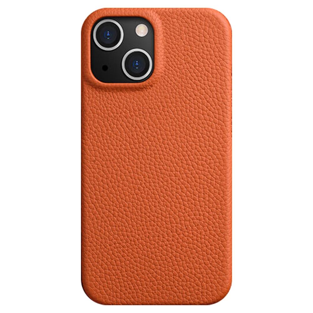 MELKCO For iPhone 14 Anti-drop Case Genuine Cow Leather+PC Phone Cover Compatible with MagSafe