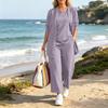Women Summer Three Piece Set Sleeveless Top Open Front Cardigan Wide Leg Pants Casual Lounge Outfit