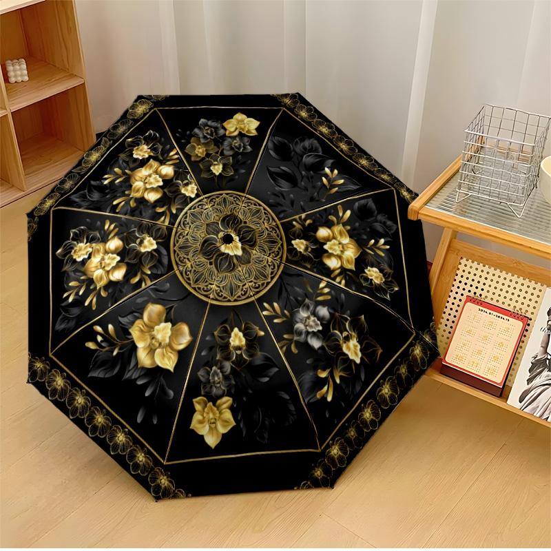 

Golden Floral Cosmic Design Theme Automatic Umbrella Compact 8-Rib Design Sturdy Construction Durable Umbrella Stylish Accessory