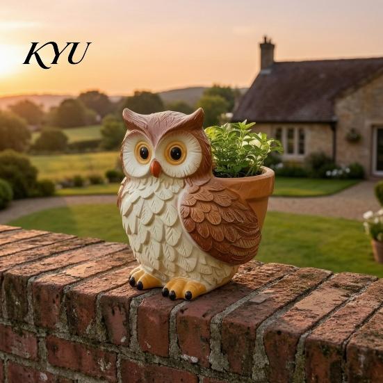 Small Terrace Decor Cute Cartoon Owl Planter, Resin Planter Pot, Decorative Vivid Bird Shape Pot Plant for Succulents, Indoor Garden Balcony