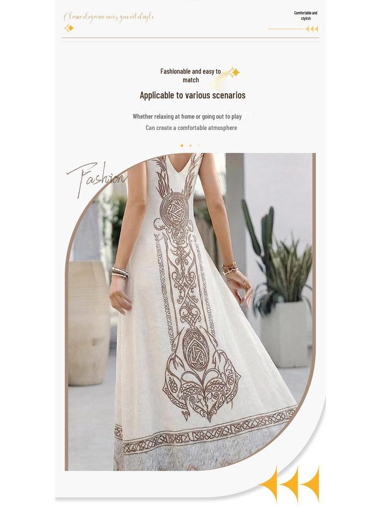 Weißes Bohème V-Ausschnitt Lässiges Urlaubs-Langarmkleid mit Aufdruck