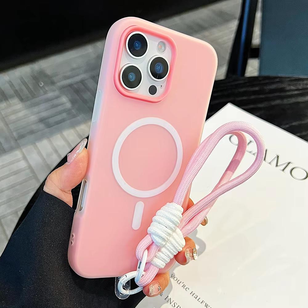 Luxury Candy Color With Lanyard For Magsafe Case for 17 16 15 14 12 11 13 Pro Max Plus Air Wireless Charge Magnetic Cover