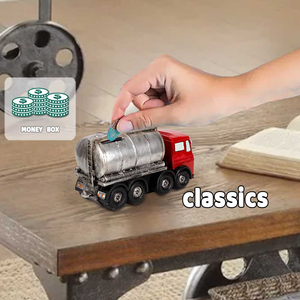 Resin Oil Tanker Truck Piggy Bank - Collectible Home Decoration Miniature Saving Bank Money Box Desktop Decor Toy Gift