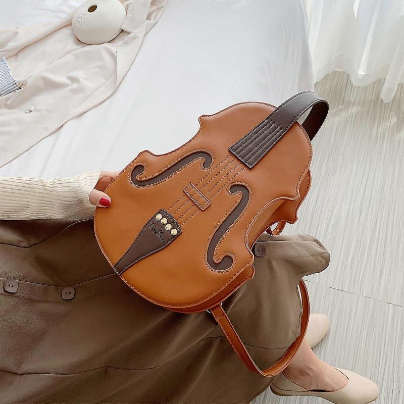 Zaino a forma di violino da donna in pelle PU Borsa a mano alla moda Zaino da viaggio giornaliero Zaino per il college e la scuola
