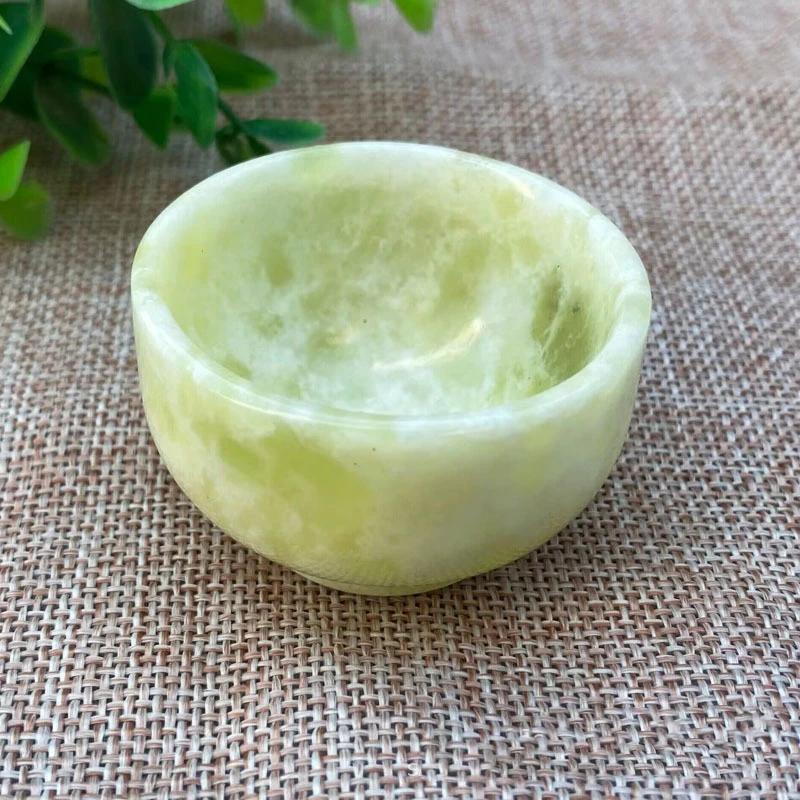 1pc Natural Jade Bowl Jadeite Stone Cup White Marble Small Wine Glass Hibiscus Stone Small Ornaments Home Decoration Gift