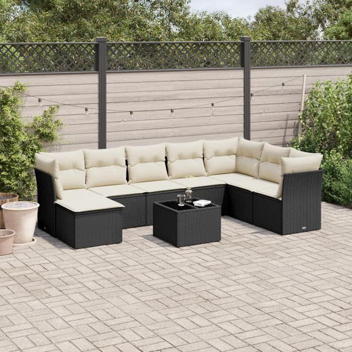 VidaXL Garden Lounge Set with Cushions 9 Pcs, Patio Sofas, Patio Furniture Set, Outdoor Furniture, Black 3249895