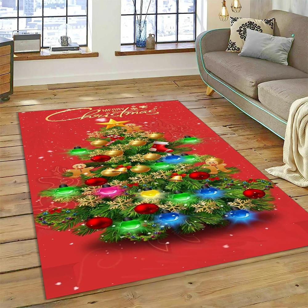 3D Merry Christmas Tree Santa Claus Cartoon Area Rug Large,Carpet for Home Living Room Sofa Doormat Decor,kid Non-slip Floor Mat