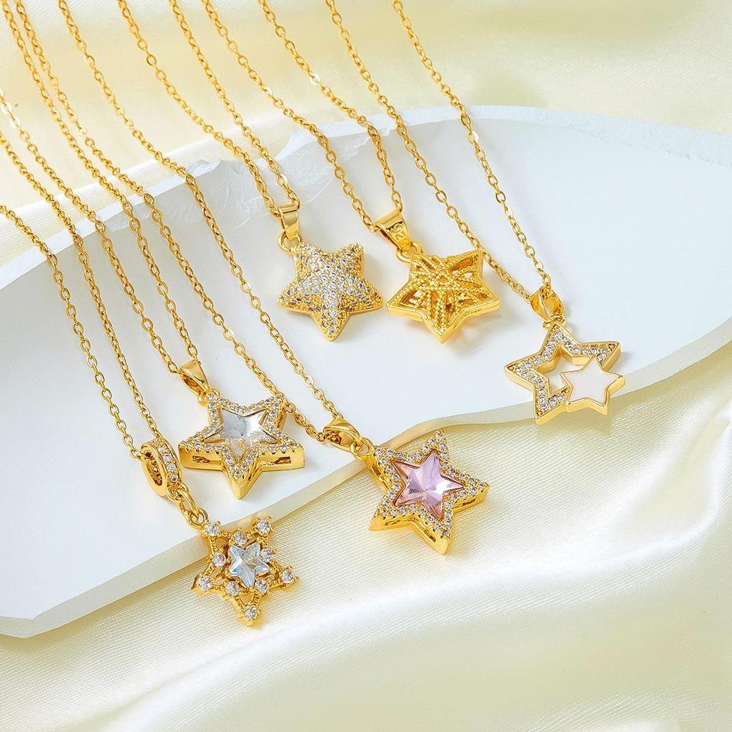 Exquisite Clavicle Chain: Women's Zircon Pentagram Pendant Necklace, Stainless Steel Jewelry, European & American Trend.