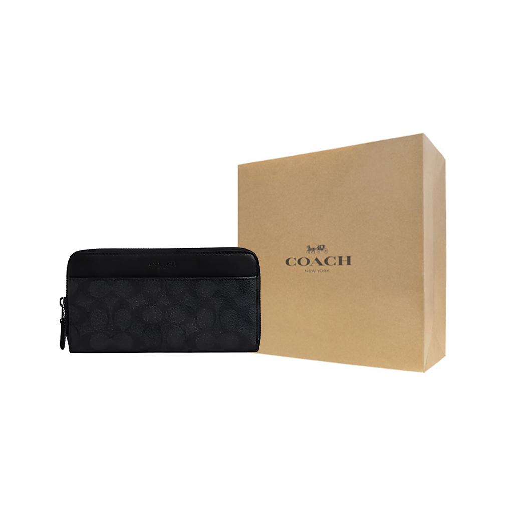 COACH Accordion Wallet Coated Canvas With Smooth Calfskin Wallet Mens Charcoal Black