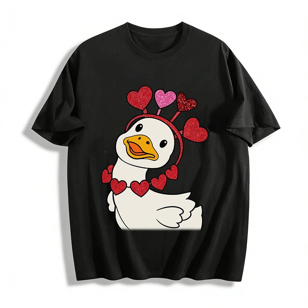 

Cute Heart Headband Duck Print Casual Tshirt For Adults Kids Pure cotton T-shirt XXS