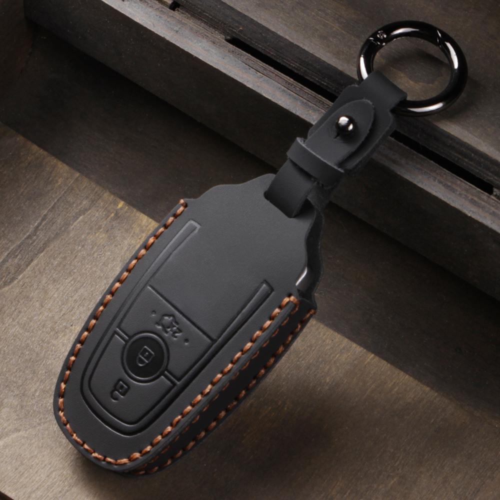Fit for Ford Mustang Edge Explorer Focus F150 F250 F350 F550 Escape for Lincoln Mondeo 4 5 Buttons Leather Car Key Case