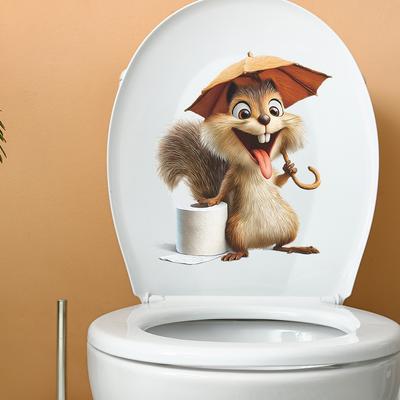 Una Ardilla Divertida y Peculiar con un Paraguas en el Baño y Pegatinas para Decoración del Hogar