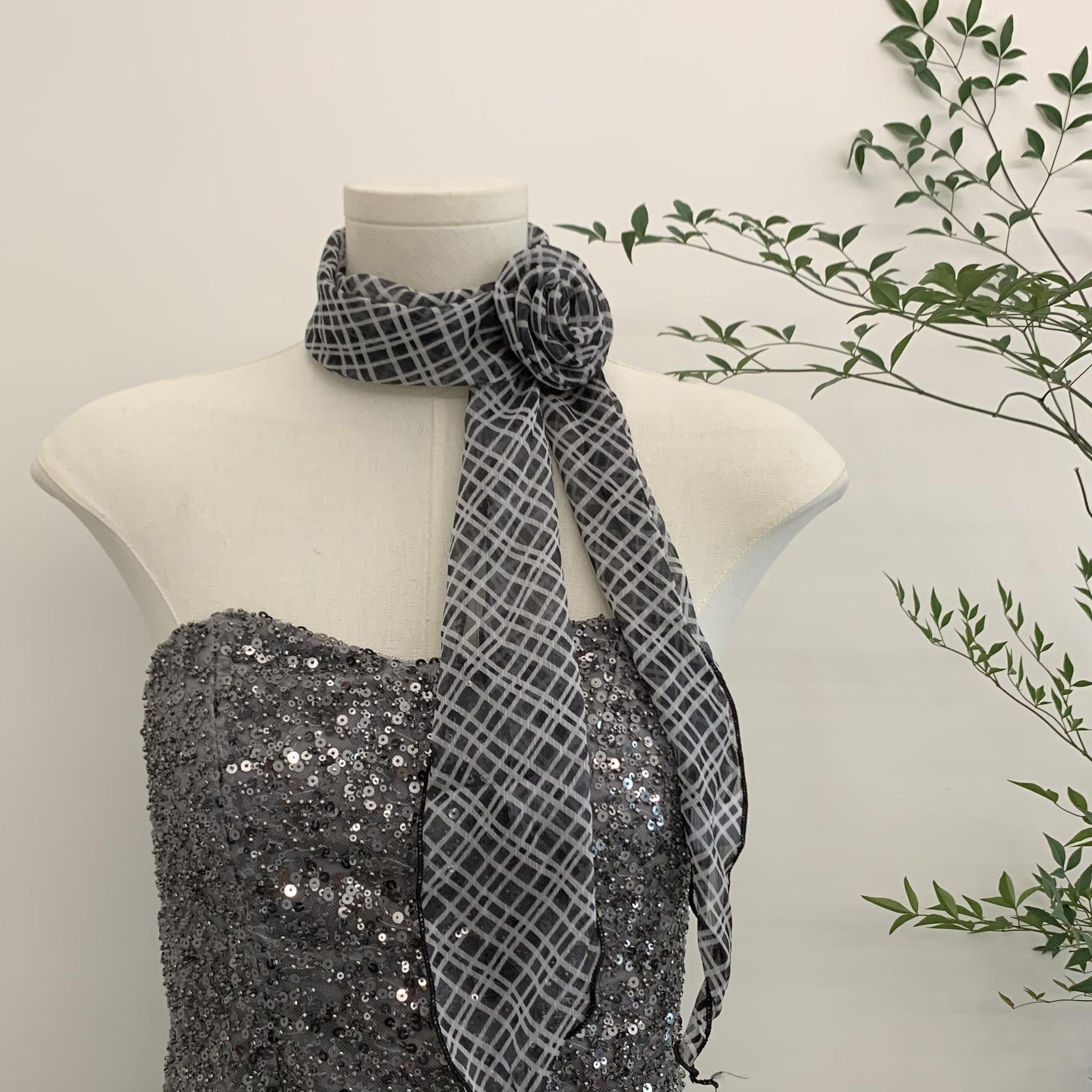 Korean female matching artifact spring 2025 new retro flower silk scarf women s light luxury temperament long scarf accessories 13-130