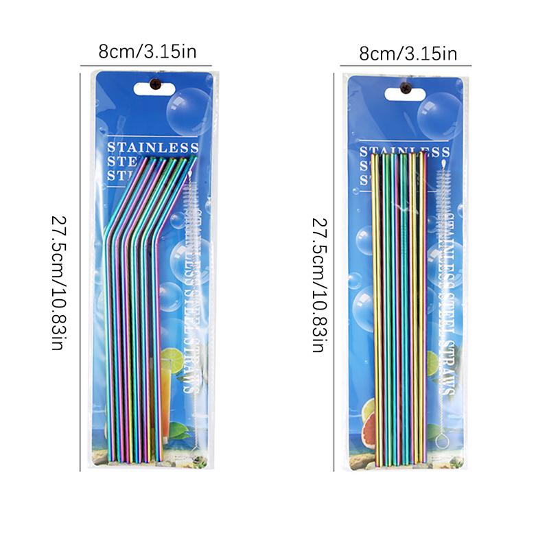 6Pcs Metal Reusable 304 Stainless Steel Straws Straight Bent Drinking Straw With Case Cleaning Brush Set Party Bar Accessory