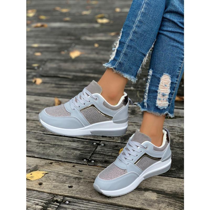 Women's Sports Casual Spring and Summer New Platform Wedge Casual Shoes Lace-up Rhinestone Sports Fashion Shoes