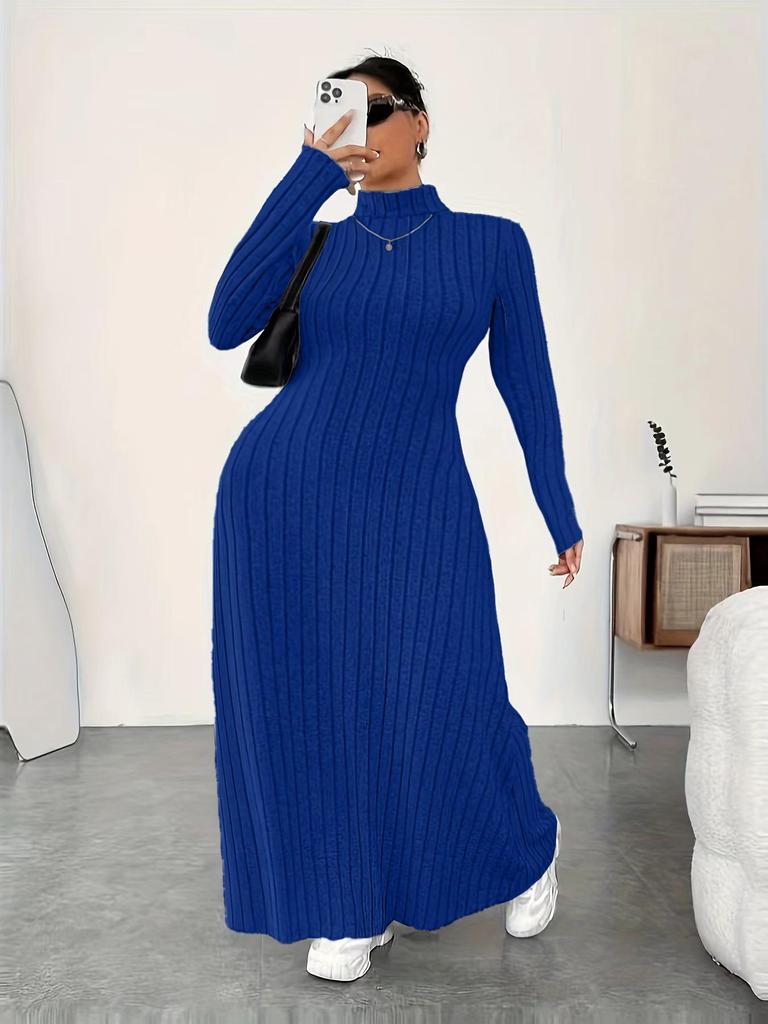 Plus Size High Neck Dress - Autumn/Winter European & American Style for Women