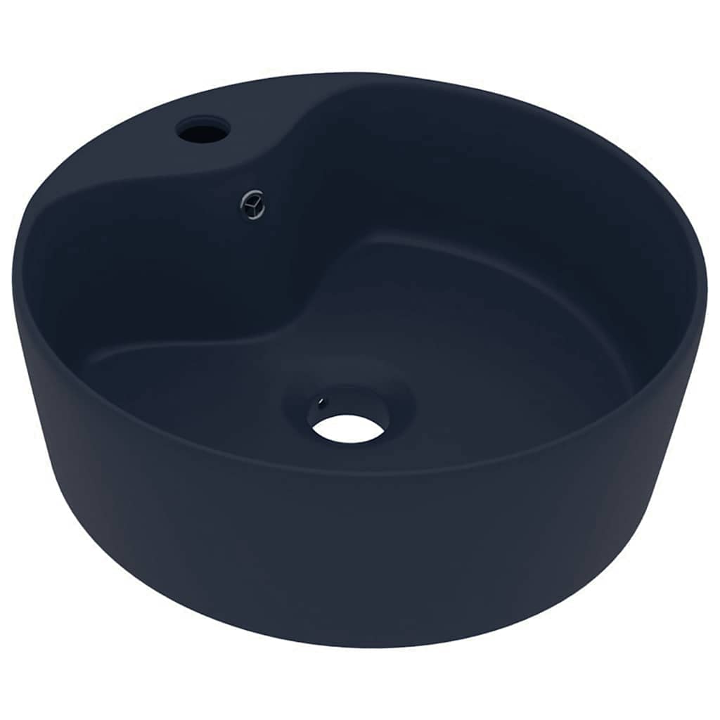 Vidaxl Sink with Overflow, Matte Navy Blue, 36X13 Cm, Ceramic