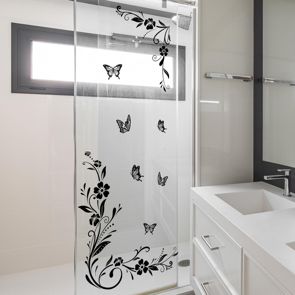 Pure Black Flower Butterfly Bathroom Bathroom Door Sticker Bathtub Sticker Bedroom Background Wall Sticker Self-adhesive Wall Sticker