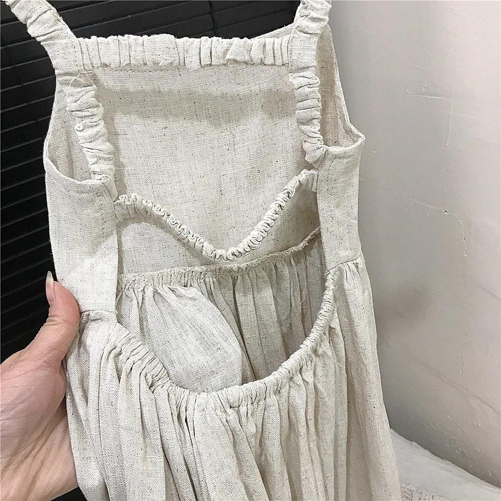 Korean Girls Sleeveless Dress Linen Halter Breathable Candy Color Summer Sweat Absorbent Girl's Vest Dresses