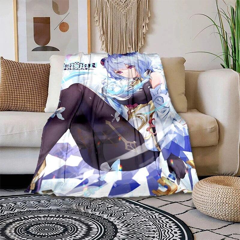 Genshin Impact Měkká plyšová rozkládací pohovka házecí kreslený moderní flanelový povlak na deku Gedruckt Bettdecke Geschenk piknikové deky