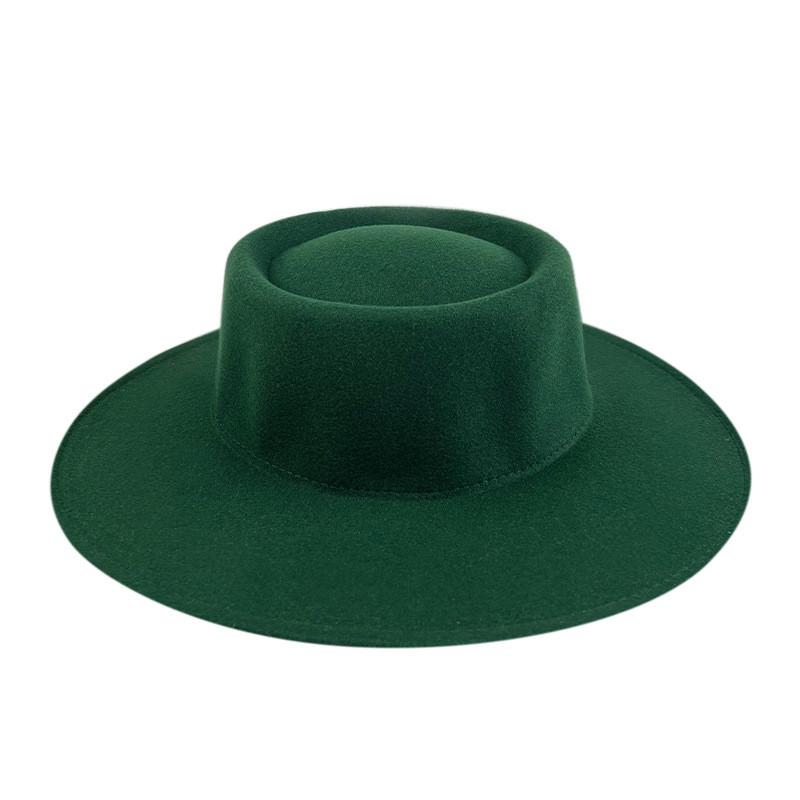 Formal Britishstyle Hat Wide Brim Flat Top Solid Color Winter Frenchinspired