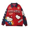 Unisex Oversized Cotton Baseball Jacket With Retro Cartoon Cat Embroidery Streetwear Casual Outerwear