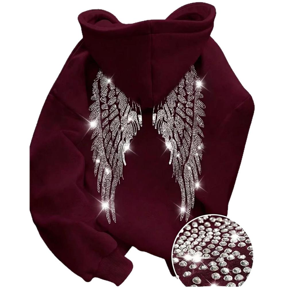 2026 Bestseller Rhinestone Wings Pullover Hoodie - Men's & Women's European Long Sleeve Style